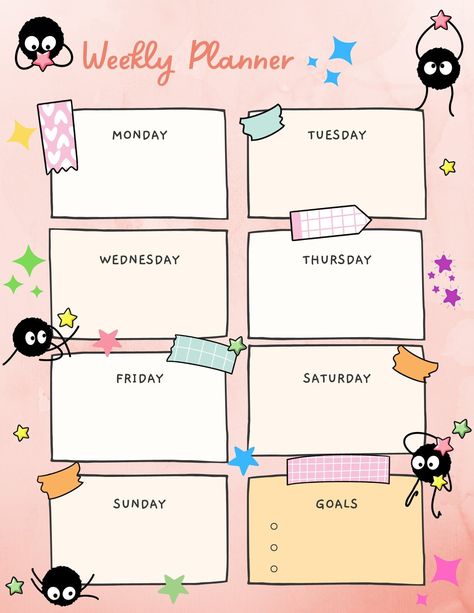 Anime Planner Printables, Studio Ghibli Planner Template, Weekly Planner Astethic, Studio Ghibli Goodnotes, Anime Weekly Planner, Anime Planner Template, Studio Ghibli Planner, Studio Ghibli Printables, Studio Ghibli Template