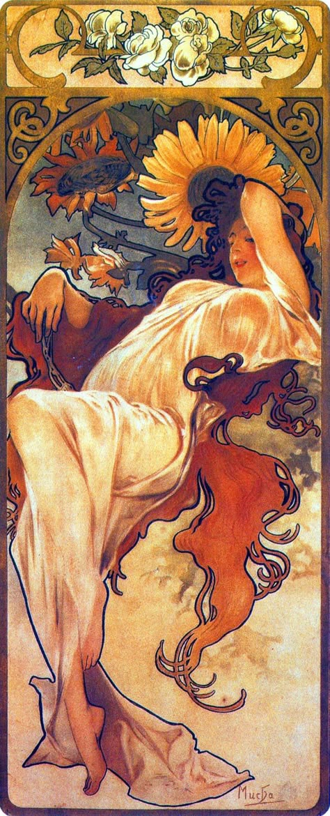 Alphonse Mucha ( 1860 - 1939). The Seasons: Summer, 1897. Color Lithograph, Alfonse Mucha, Alfons Maria Mucha, Art Nouveau Mucha, Illustration Art Nouveau, Alphonse Mucha Art, Mucha Art, Alfons Mucha, Art Nouveau Illustration, Art Nouveau Poster