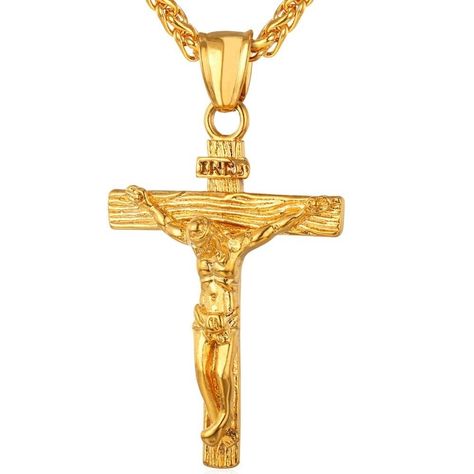 Jewelry Mens Stainless Steel 18K Gold Plated Cross Crucifix Pendant Necklace New | Jewelry & Watches, Men's Jewelry, Chains, Necklaces & Pendants | eBay! Cross With Jesus, Gold Chain Men, Men Necklaces, Golden Cross, Men Chain, Jesus Piece, Crucifix Necklace, Jewelry Chains, Faith Necklace