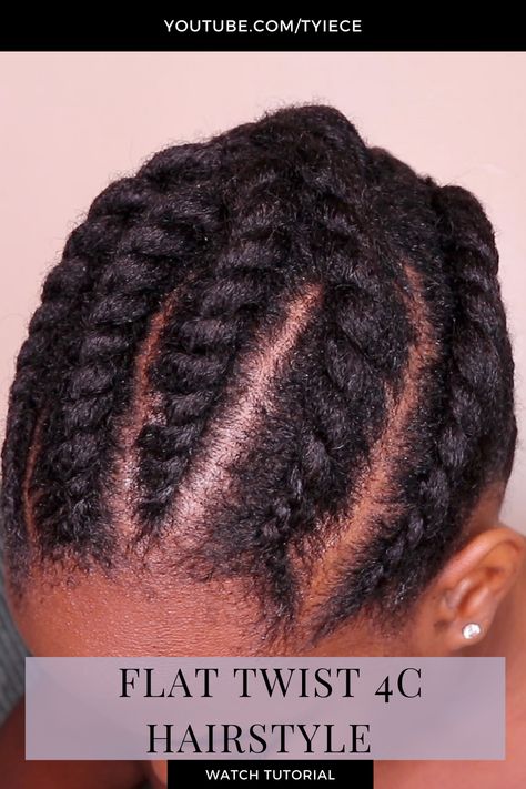 learn how to flat twist your 4c natural hair with this flat twist hair tutorial. Watch tutorial Flat Twist Crown Natural Hair, Simple Flat Twist Natural Hairstyles, Twist 4c Natural Hair, Twist On 4c Hair, Twists On 4c Hair, How To Flat Twist, Twist Hair Tutorial, 4c Natural Hairstyles, Flat Twist Out