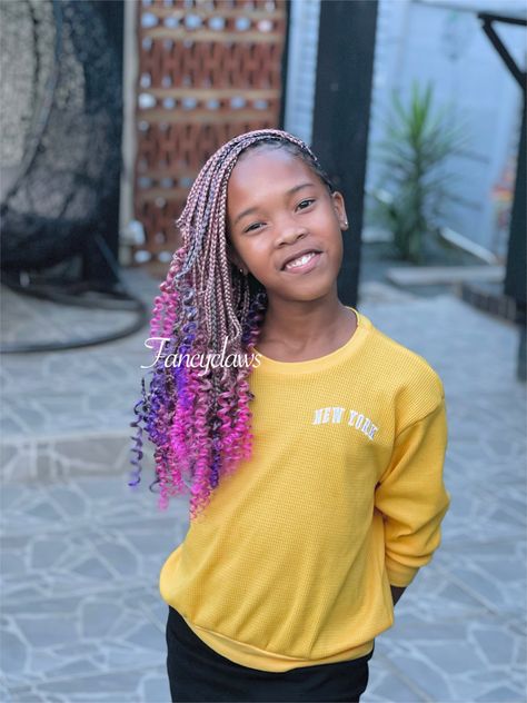 Pink Braids For Kids, Pink And Purple Braids, Multi Colored Braids, Purple Knotless Braids, Purple Knotless, Colourful Braids, Braids For Black Kids, Baby Girl Hair Styles, Kids Braids Hairstyles