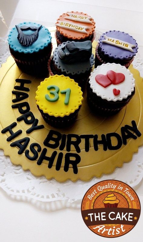 Cupcakes ordered by a loving wife for her husband's birthday. Book your Customise Theme Cakes and cupcakes. For orders, inbox at facebook/TheCakeArtist.pk/ #fondantcupcake #customisedcupcakes #cakeartist #freshlybakedgoodness #themecupcakes #chocolatefudgecupcakes #surpriseforhusband #giftfromwife Cake For Husband Birthday Love, Customised Cake For Boyfriend, Birthday Theme For Boyfriend, Husband Birthday Gifts From Wife, Unique Cake Ideas For Husband Birthday, Customized Cupcakes For Boyfriend, Husband Birthday Cake Ideas From Wife, Cake Idea For Husband Birthday, Birthday Cake For Wife Ideas