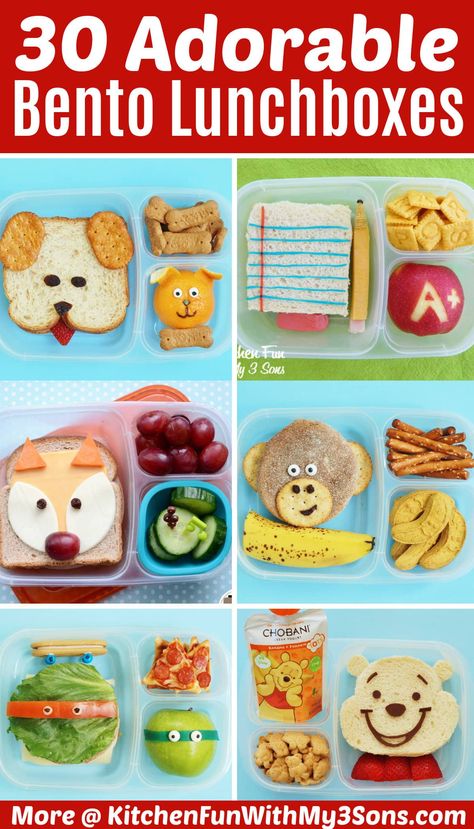 You can make packing lunches for your kids so much fun with these easy bento lunch box ideas. Bento boxes are a fantastic way to pack a healthy mix of foods in one container and these cute lunch ideas are a great way to get picky eaters to try new foods! Lunch Ideas Kids Bento Food Art, Bento Box Ideas Cute, Cute Bento Lunches For Kids, Easy Bento Box Ideas School Lunches, Baon Idea For Kids, Fun Lunchbox Ideas For Kids, Lunchbox Ideas Kids Picky Eaters, Bento Lunch Box Ideas For Kids, Fun Bento Box Lunch For Kids