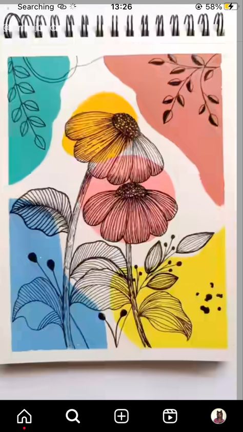 Easy Sketch Pen Painting, Bobo Drawings, Aesthetic Drawing With Sketch Pen, Abstract Pencil Drawings Creative, Aesthetic Boho Painting Ideas, Simple Boho Designs Art, Asthetic Flower Drawings, Mandala Art With Watercolor, Abstract Boho Art Painting