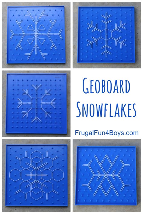 Math meets art in this simple winter snowflake STEM activity for kids! We have been using geoboards and leftover Rainbow Loom bands to create these beautiful snowflakes.  It’s a great way to explore shapes and symmetry. We had some small geoboards that were cracked, so I decided to order some new ones.  I found these...Read More » Snowflake Stem, Stem Activity For Kids, Geo Board, Math Meeting, Kids Stem Activities, Rainbow Loom Bands, Message Center, Winter Classroom, Winter Kindergarten