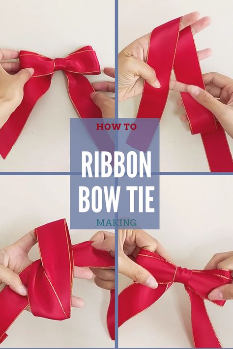 How to make ribbon bow tie for present wrapping Folding A Bow With Ribbon, Easy Present Bows With Ribbon, How To Tie Present Bow, Tie Bow On Present, How To Tie Cute Bow, Ribbon Bow For Gifts, How To Tie A Single Loop Bow, Beautiful Bows How To Make, Tie A Pretty Bow