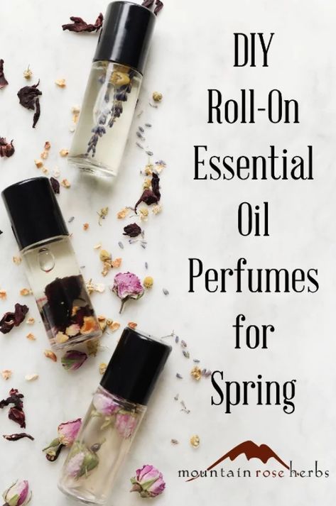 How to make rollerball essential oil perfumes for spring with three floral essential oil blend recipes. Natural fragrance blends for your roll on bottles. Perfumes containing essential oils are a bit different. Since these formulations are generally applied sparingly and to localized areas, you may choose to use a higher proportion of them to allow your aroma blends to shine! Six lovely natural essential oil recipes for beautiful fragrant spring inspired blends! Diy Perfumes, Essential Oil Perfume Blends, Perfume Blends, Essential Oil Perfumes Recipes, Homemade Perfume, Recipes For Spring, Mandarin Essential Oil, Floral Essential Oils, Essential Oil Roller Balls