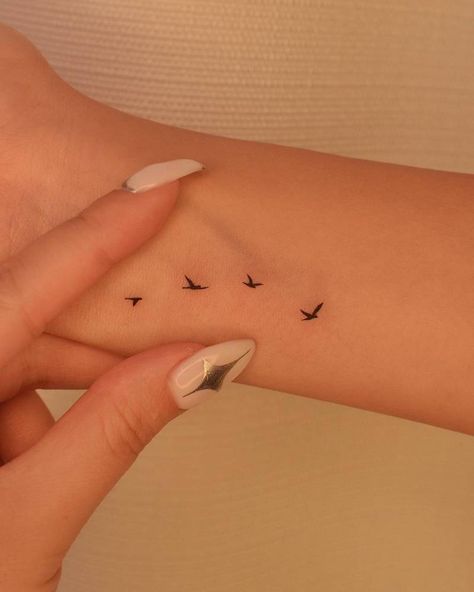 Birds Minimalist Tattoo, Flying Birds Tattoo, Flying Bird Tattoo, Sparrow Tattoo, Flying Birds, Little Tattoos, Birds Tattoo, Birds Flying, Minimalist Tattoo