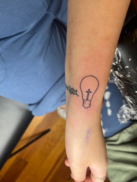 cross lightbulb tattoo Lightbulb Tattoo Simple, Small Lightbulb Tattoo, Light Of The World Tattoo, Love And Light Tattoo, Salt And Light Tattoo, Naomi Tattoo, Be The Light Tattoo, Light Tattoo Ideas, Light Bulb Tattoo