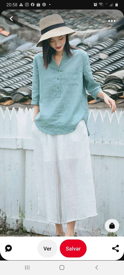 How To Wear Culottes, Winter Tunic, Linen Fashion, Winter Inspiration, Linen Tshirts, Trending Fashion Outfits, Casual Summer Tops, Tunic Style, Pantalon Large