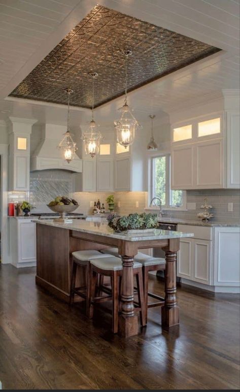 Kitchen Ceiling Design, Kitchen Ceiling, Tin Ceiling, Kitchen Redo, Kitchen Remodel Idea, Beautiful Kitchens, Ceiling Design, Kitchen Flooring, Home Decor Kitchen