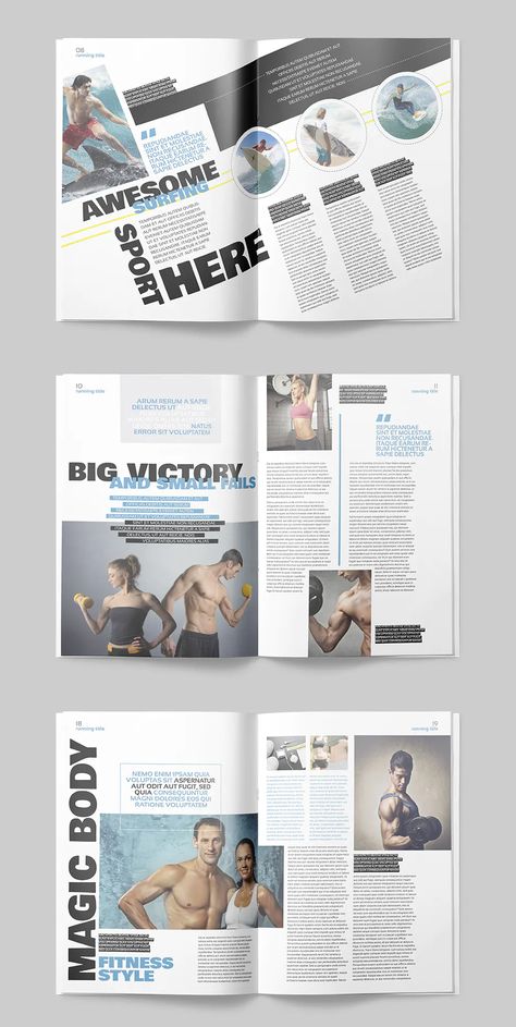 Professional and Clean Sport Magazine Template. 25 Unique Pages Sports Editorial Layout, Unique Magazine Design, Fitness Magazine Layout, Sports Illustrated Magazine Layout, Unique Magazine Layout, Sport Magazine Layout Design, Magazine Sport Design, Sport Layout Design, Sports Magazine Layout Design