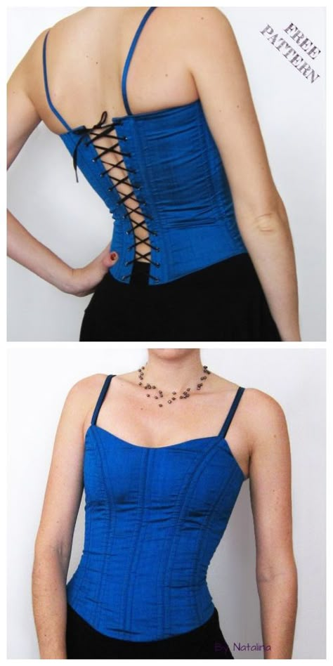 DIY Corset Top Free Sewing Patterns Diy Lace Up Corset, Boning Corset Diy, Diy Simple Corset, Diy Boning Sewing, Corset Top Back Lace Up, Simple Corset Top Pattern, Vest Corset Pattern, Corset Tank Top Pattern, Back Of Corset Top