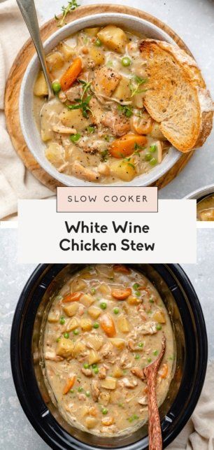 Slow Cooker White Wine Chicken, White Wine Chicken Stew, Wine Chicken, White Wine Chicken, Clear Soup, Ambitious Kitchen, Chicken Stew, Stew Recipes, Soup And Salad