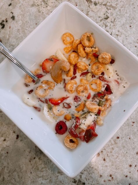 Healthy Cereal Bowl, Loaded Cereal Bowl, Loaded Cereal, Cinnamon Cereal, Melon Salad, Cereal Brands, Snack Wrap, Healthy Cereal, Dairy Free Milk