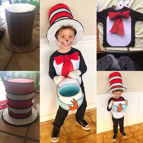 Cat In The Hat Book Week Costume, Cat In The Hat Spirit Week, Easy Dr Seuss Character Costume, Cat In Hat Costume Diy, Cat In The Hat Character Day, Book Week Diy Costumes, Dr Seuss Book Week Costume, Diy Cat And The Hat Costume, Dr Seuss Cat In The Hat Costume