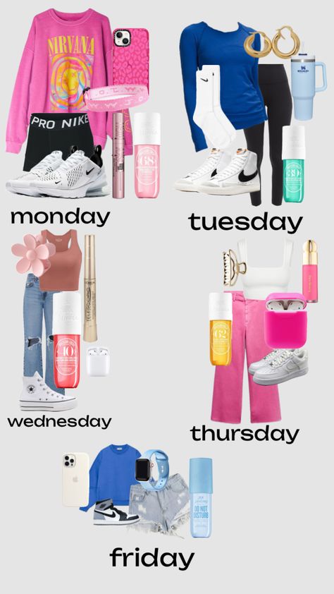 outfits for the week! Shuffles Outfits, Outfits For The Week, Recreate Outfits, Outfits Of The Week, Casual Outfits For Teens, Weekly Outfits, School Motivation, Connect With People, Dream Room