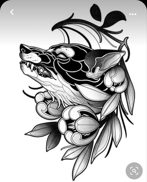 Fox Art Tattoo, Neo Traditional Blackwork, Neo Traditional Black And Grey, Neo Traditional Wolf, Neo Traditional Art, Fox Tattoo Design, Neo Tattoo, Tier Tattoo, Japan Tattoo Design