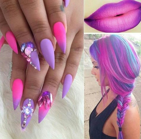 Love Purple Gel Nails, Unghie Sfumate, Metallic Nail Art, Cotton Candy Hair, Nails Yellow, Candy Hair, Nails Ombre, Unicorn Nails, Stiletto Nails Designs