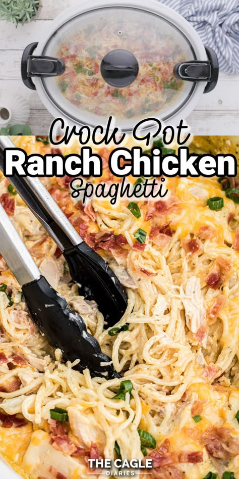 Ranch Chicken Spaghetti, Shredded Chicken Recipes Easy, Chicken Spaghetti Recipe Crockpot, Crock Pot Ranch Chicken, Ranch Chicken Crockpot, Easy Chicken Spaghetti, Crockpot Chicken Spaghetti, Chicken Spaghetti Recipe, Chicken Crockpot Recipes Healthy