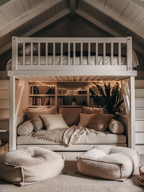 25 DIY Loft Beds for Adults – The DIY Desire Custom Made Loft Bed, Low Loft Beds For Adults, Cozy Space Under Loft Bed, Tiny Home Bed Loft, Loft Bed With Sofa Underneath, Loft With Couch Underneath, Loft Bed Couch Underneath, Tiny Home Loft Bed, Dope Beds