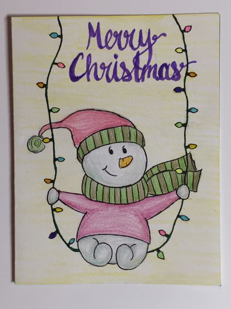 Christmas Card Ideas Snowman, Handmade Christmas Cards Ideas, Christmas Cards Homemade, Easy Christmas Drawings, Painted Christmas Cards, New Year Diy, Christmas Doodles, Christmas Rock, Christmas Card Art