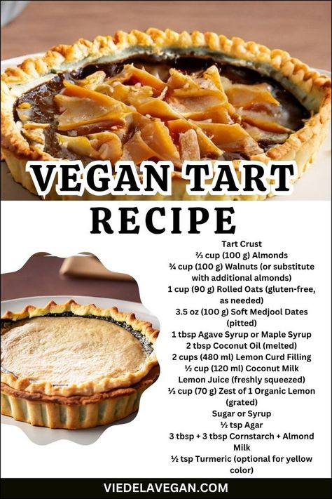 Vegan Tart Recipe Vegan Tart, Vegan Tarts, Vegan Baking Recipes, Tarts Crust, Guilt Free Dessert, Tart Recipe, Sweet Cravings, Plant Based Eating, Tart Recipes