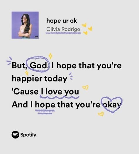 Olivia Rodrigo | SOUR | Hope ur ok | Spotify Lyrics aesthetic Spotify Lyrics Aesthetic, Hope Ur Ok, It Will Be Ok Quotes, Musica Spotify, Olivia Lyrics, Olivia Rodrigo Sour, Music Collage, Postive Life Quotes, Spotify Lyrics