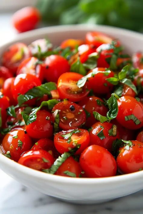 Discover the joy of making Marinated Cherry Tomatoes with this simple recipe. It combines fresh herbs and tangy vinegar for a burst of flavor. Ideal for elevating your salads and bruschetta. Try it today and share your masterpiece! Tomato Marinade Recipe, Marinated Tomatoes Recipes, Marinated Cherry Tomatoes Recipe, Cherry Tomatoes Salad, Marinated Cherry Tomatoes, Cherry Tomatoes Recipe, Glazed Cherries, Cherries Salad, Types Of Vinegar