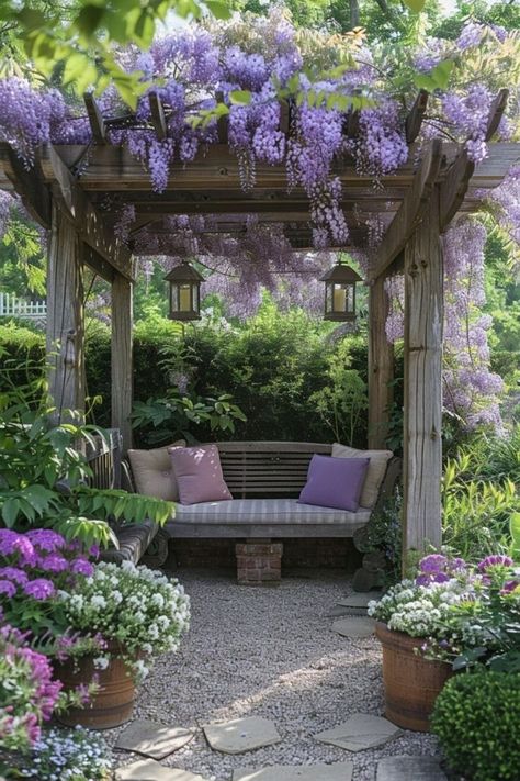 Pergola Garden, Cottage Garden Design, Garden Arbor, Covered Pergola, Garden Landscape Design, Garden Seating, Garden Structures, Backyard Landscaping Designs, Dream Garden