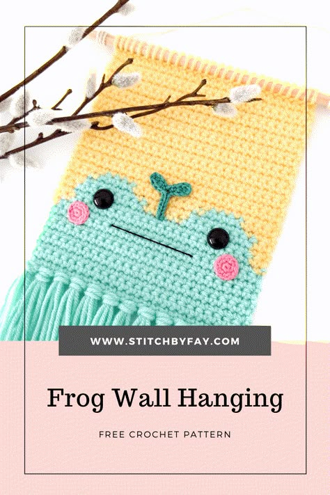 Crochet Wall Art, Crochet Wall Hanging, Crochet Frog, Crochet Wall Hangings, Crochet Decor, Tapestry Crochet Patterns, Kawaii Crochet, Crochet Decoration, Crochet Tapestry