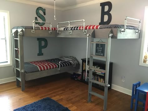 Bunk Beds Boys, Triple Bunk Beds, Bunk Bed Ideas, Murphy Bed Ikea, Diy Bunk Bed, Murphy Bed Ideas, Triple Bunk Bed, Bunk Beds Built In, Triple Bunk