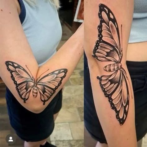 Butterfly Moth Tattoo Elbow, Tattoo Ideas For Elbow Women, Butterfly Arm Tattoo Elbow, Moth Tattoo Open Close, Butterfly Crease Elbow Tattoo, Butterfly In Arm Crease, Opening Butterfly Arm Tattoo, Open And Closed Butterfly Tattoo, Butterfly Arm Fold Tattoo