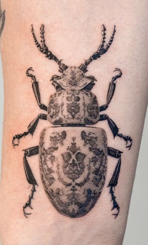 Bug Tattoo Ideas, Beetle Tattoo, Tato Minimal, Insect Tattoo, Bug Tattoo, Tattoo Magazine, Ornamental Tattoo, Tattoo Portfolio, Knee Tattoo