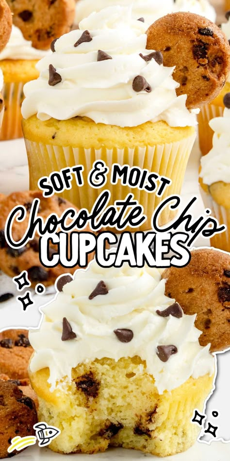 Vanilla Cupcakes With Chocolate Chips, Chips Ahoy Cupcakes, Chocolate Chip Cupcakes Moist, Vanilla Chocolate Chip Cupcakes, Bible Cupcakes, Chocolate Chip Cupcakes Easy, Chocolate Chip Cupcake Recipe, Mini Chocolate Chip Cupcakes, Choc Chip Cupcakes