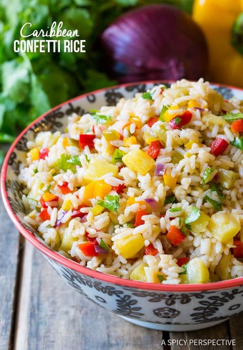 Confetti Rice Recipe, Hawaiian Bowls, Flavourful Rice, Reheat Rice, Confetti Rice, Rice In Instant Pot, Coconut Rice Recipe, Rice And Vegetables, Rice Side Dish Recipes