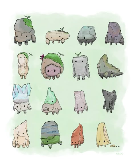 KEDO — cute rocks ★ || CHARACTER DESIGN REFERENCES (www.facebook.com/CharacterDesignReferences) invites you to support the Artists and Studios featured here by buying this and other artworks in their official online stores • Find us on www.pinterest.com/characterdesigh | www.youtube.com/user/CharacterDesignTV and learn more about #concept #art #animation #anime #comics || ★ Creature Drawings, Monster Design, Cute Monsters, Dessin Adorable, Creature Concept Art, 판타지 아트, Creature Concept, 영감을 주는 캐릭터, Cute Creatures