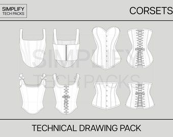 SimplifyTechPacks - Etsy Tie Corset, Body Template, Fashion Design Drawing, Flat Drawings, Fashion Drawing Sketches, Fashion Design Patterns, Flat Sketches, Corset Fashion, Tech Pack