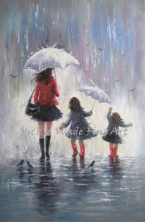 Rainy Day Walk With Mom and Two Daughters” 24″ X 36″ original oil painting on… 가족 일러스트, Girls Painting, Mother Daughter Art, Rain Art, Painting Walls, Umbrella Art, Walking In The Rain, Girls Wall Art, 수채화 그림