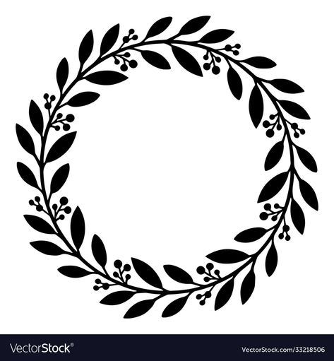 How To Draw A Wreath, Round Floral Design, Flower Wreath Svg, Wreath Vector, Plant Frame, Vector Line Art, Diy Stationary, Line Doodles, Silhouette Frames