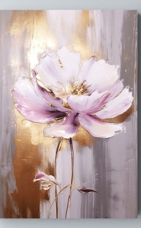 Painting Flowers Tutorial, Gold Art Painting, Flower Painting Canvas, Soyut Sanat Tabloları, Watercolor Flower Art, Textured Canvas Art, Plaster Art, Diy Canvas Art Painting, Flower Art Painting