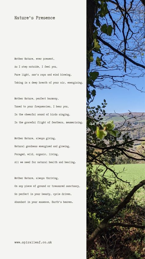 A poem about being closer to nature to experience the beauty, abundance and nourishing healing energy of Mother Nature. Mother Nature Spirituality, Poetry About Nature Beauty, Poems About Nature Earth, Poems About Nature Beauty, Famous Poetry Lines, Poem About Nature Beauty, Famous English Poems, Mother Earth Poem, Short Poems About Nature