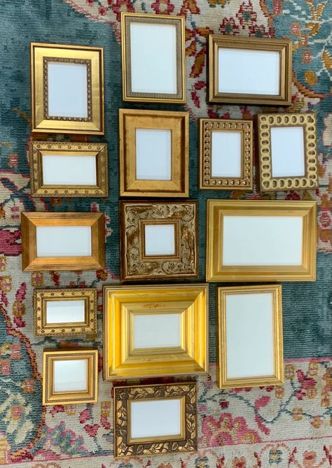 Lot of 15 Small Mixed Gold Frames TO HANG - Etsy Australia Frame Wall Layout, Gold Frame Gallery Wall, Gold Gallery Wall, Geometric Invitations, Gold Photo Frames, Gold Frame Wall, Gold Frames, Gallery Wall Frames, Gold Picture Frames