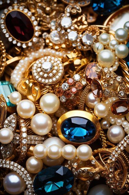 Pile of all kinds of jewelry | Premium Photo #Freepik #photo #expensive #luxury #gold #stylish Pile Of Gold Jewelry, Pile Of Jewellery, Money Mantra, Bandra Mumbai, Pearl Aesthetic, Stained Glass Studio, Magical Nature, Red Haired Beauty, Eyeliner Styles