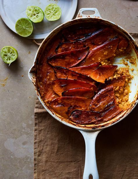 Baked dhal with tamarind-glazed sweet potato – Recipes – Anna Jones Anna Jones Recipes, No Food Waste, I Don't Feel Good, Glazed Sweet Potatoes, Chickpea Coconut Curry, Anna Jones, Millet Recipes, Baked Tomatoes, Bean Stew