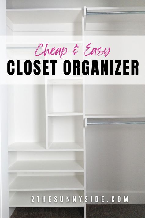 Transform your small closet with our DIY closet makeover guide! Learn how to build inexpensive closet shelves and organizers on a budget. Perfect for small spaces, our plans make it easy to create a functional, cheap and stylish storage system without breaking the bank. Say goodbye to clutter and hello to a beautifully organized closet! The best ideas for a small bedroom closet. Closet Design Layout With Wire Shelves, Built In For Small Closet, Horizontal Closet Ideas, Tiny Closet System, Cheapest Closet System, Diy Closet Layout Ideas, Small Bedroom Closet Makeover Diy, Cheap Closet System, Small Wall Closet Ideas Bedroom