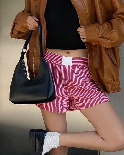 🍒❤️‍🔥💋♥️ outfit of the day, red boxer shorts, black loafers, style inspo, Pinterest style, Pinterest fashion Outfit Female Aesthetic, Mens Boxers Outfit Female, Women In Boxers, Boxers Outfit Female, Boxers Outfit, Outfit Female, Style Pinterest, Female Aesthetic, Pinterest Style