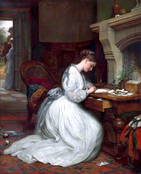 Twelve Victorian Era Tips On The Etiquette Of Ladylike Letter Writing, via Mimi Matthews Art Deco Desk, Victorian Paintings, Walker Art, Historical Painting, Women Writing, English Artists, Vintage Drawing, Yes Or No, Victorian Women