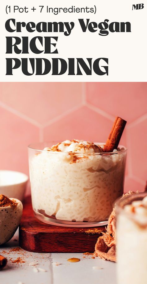 Creamy, perfectly sweet vegan rice pudding made in 1 pot with just 7 ingredients. Naturally sweetened and SO comforting and nostalgic! Vegan Coconut Pudding, Lactose Free Pudding, Rice Pudding With Oatmilk, Turn Over Recipe, Healthy Rice Pudding Recipe, Vegan Rice Pudding Recipe, Healthy Rice Pudding, Vegan Tapioca Pudding, Dairy Free Rice Pudding