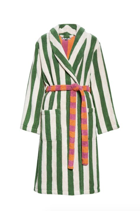 Fancy Robes, Cotton Bathrobe, Dusen Dusen, Terry Robe, 로고 디자인, Brushed Cotton, Green Stripes, Stripes Pattern, Pink And Orange